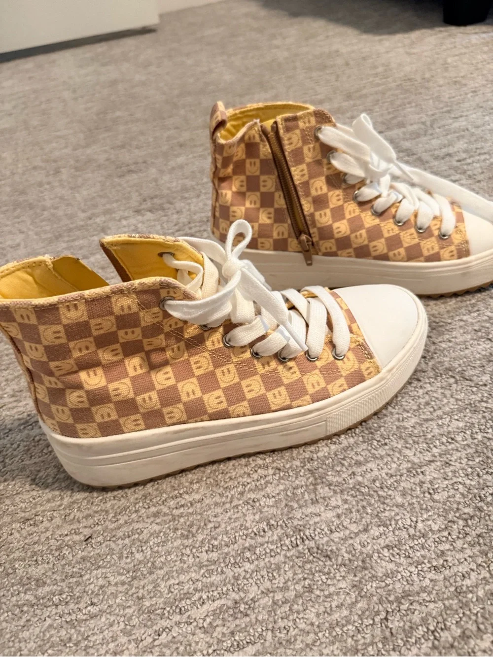 Cat & Jack Tan and Yellow Check High-Top Kids Sneakers